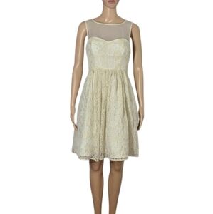 FOREVER NEW Champagne Embroided Lace Fit-&-Flare Mini Dress Women's Size AU8/U4